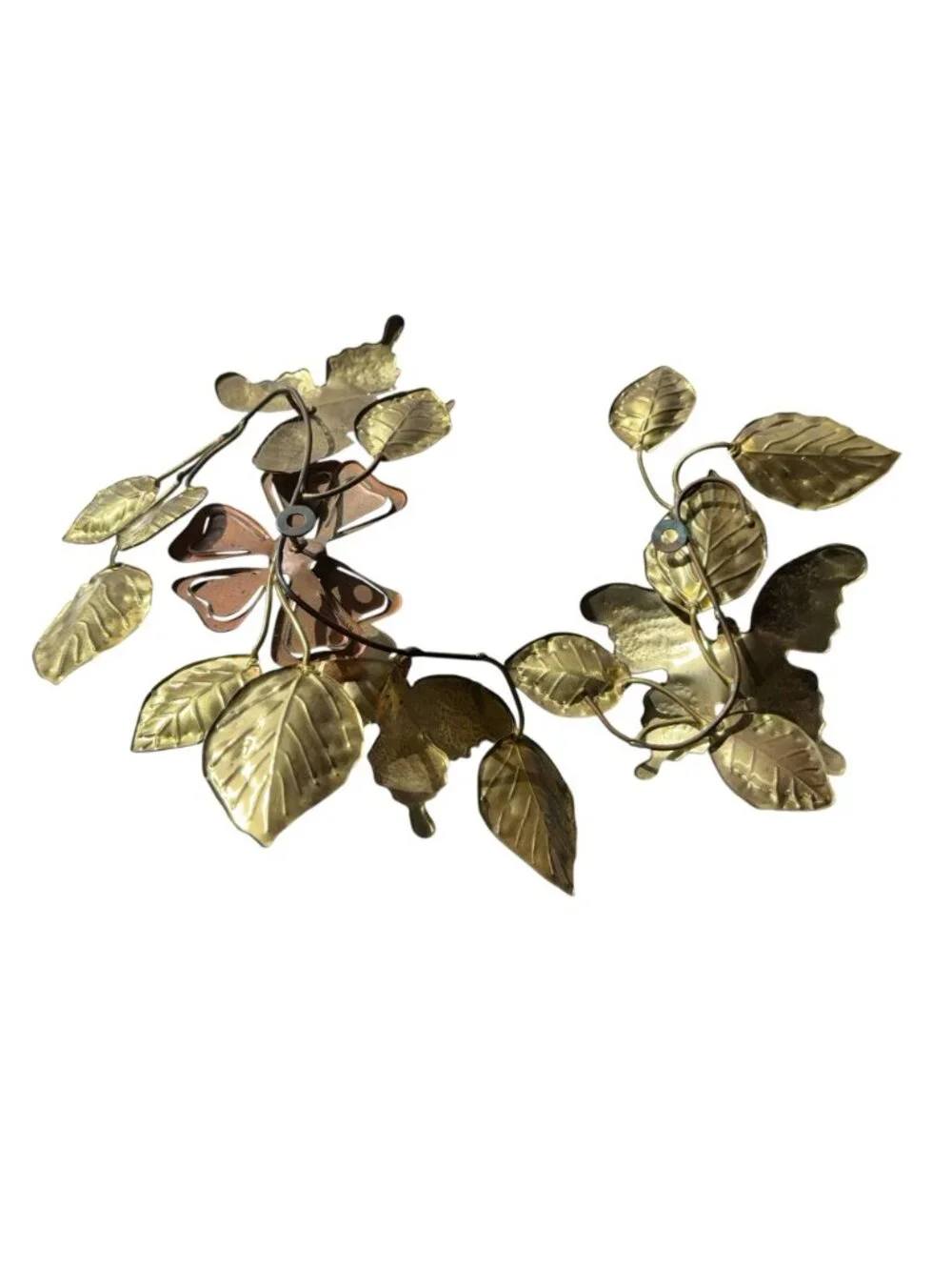 Brass & Copper Wall Art Set Of 2 Butterflies On Branches Leaves